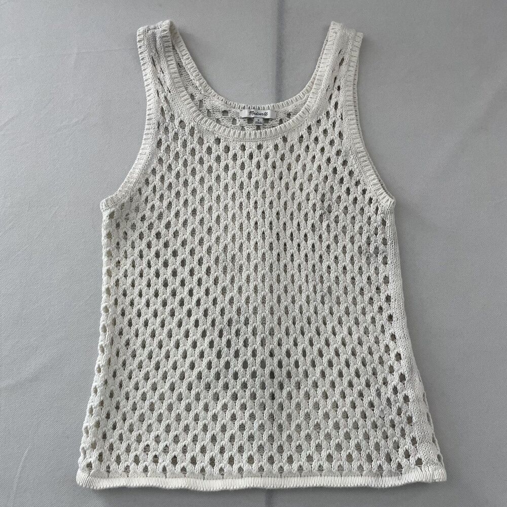 Madewell Open Knit Tank Top Sleeveless Scoop Neck Ivory Cotton Size M